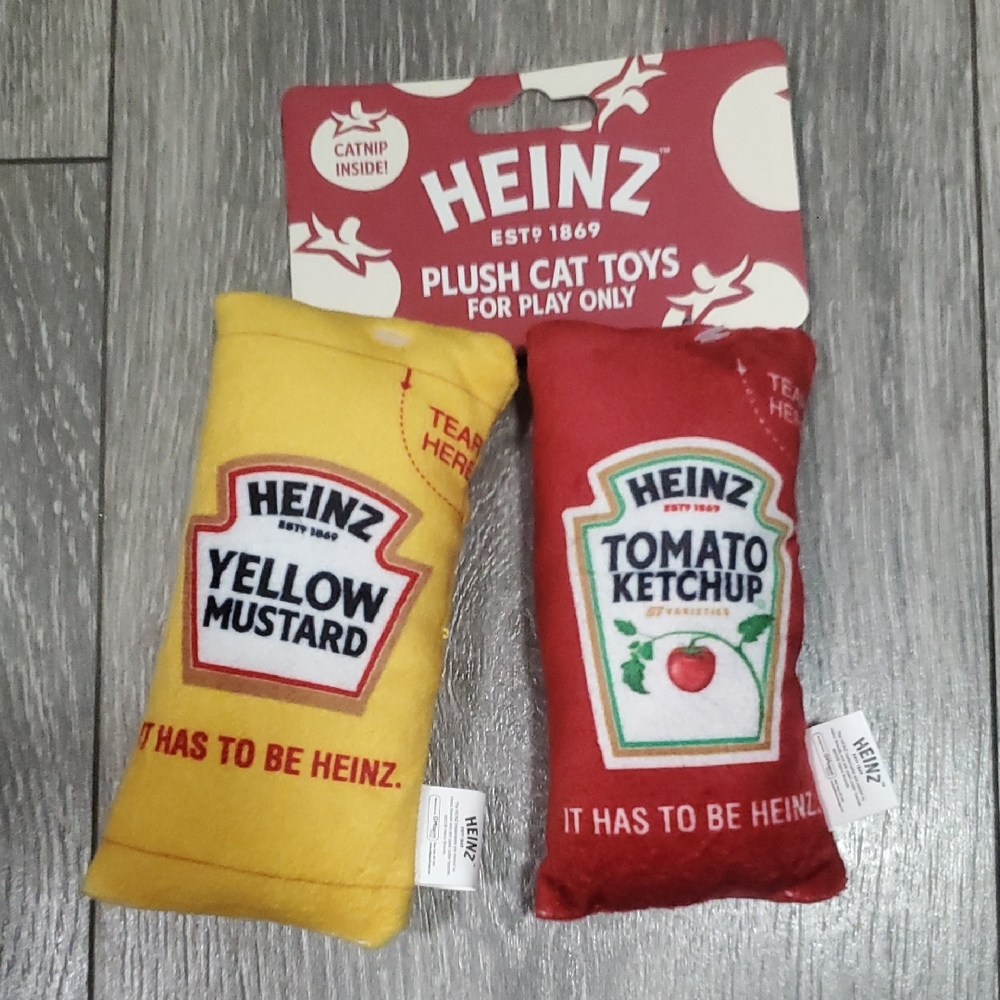 Heinz Yellow Mustard & Red Ketchup Condiment Cat Toys Plushes
